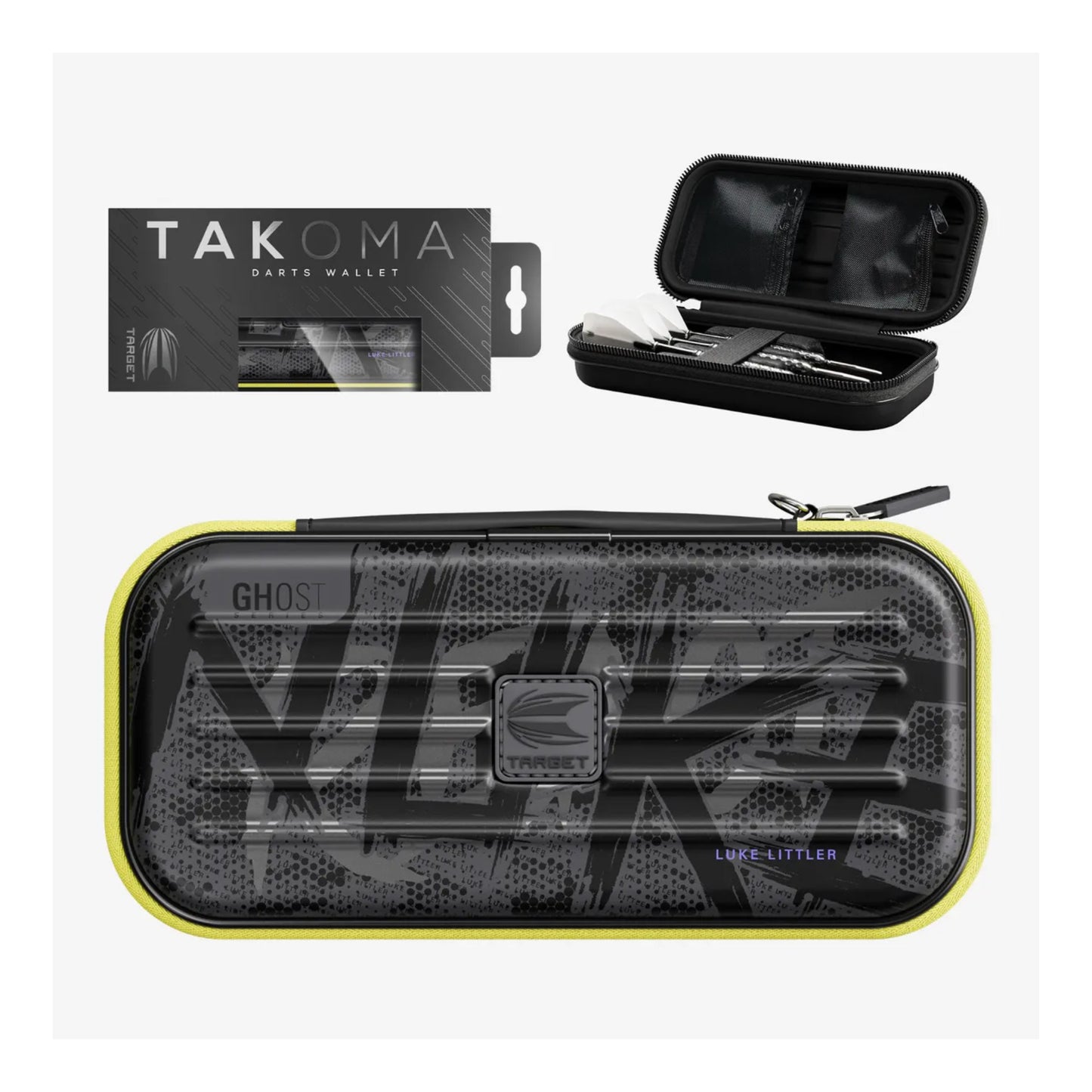 Takoma Ghost Wallet standing upright next to a set of Target darts