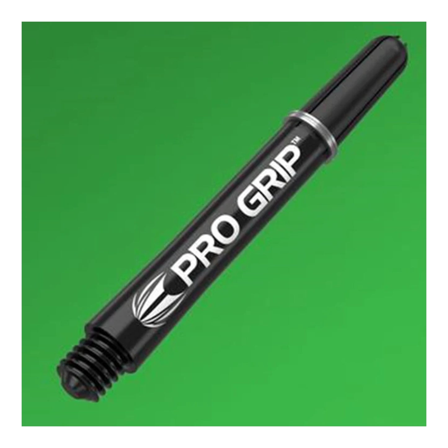Black Pro Grip dart shaft on a green background