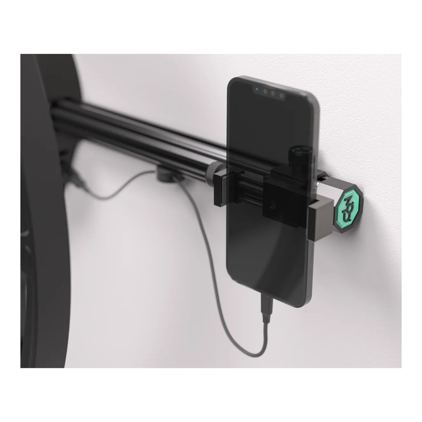 Close up of Target MOD Mount clamp mechanism holding a smartphone