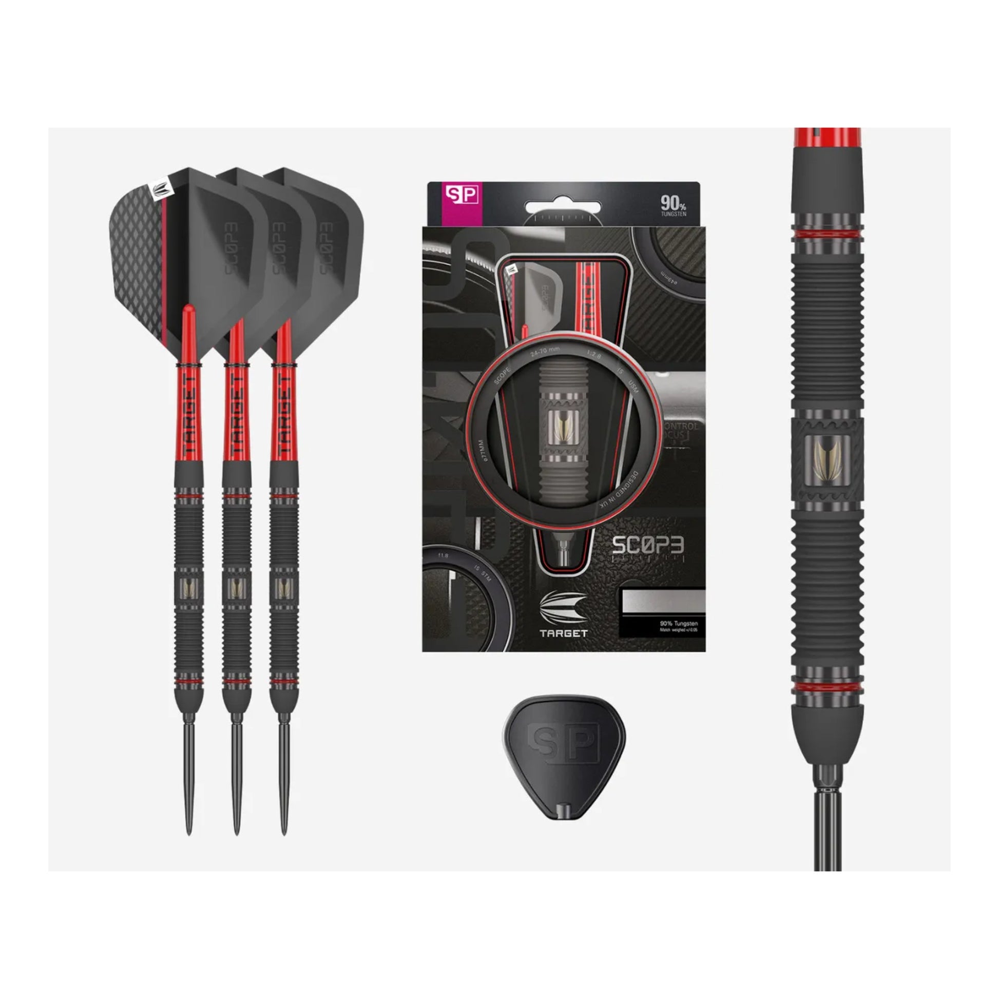 Full length view of Target Scope 01 SP 90% tungsten darts