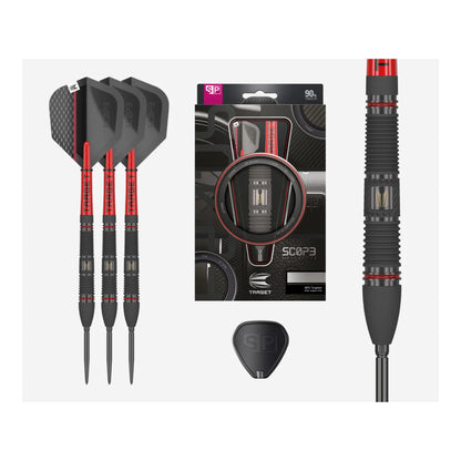 Full length view of Target Scope 02 SP 90% tungsten darts with tapered nose