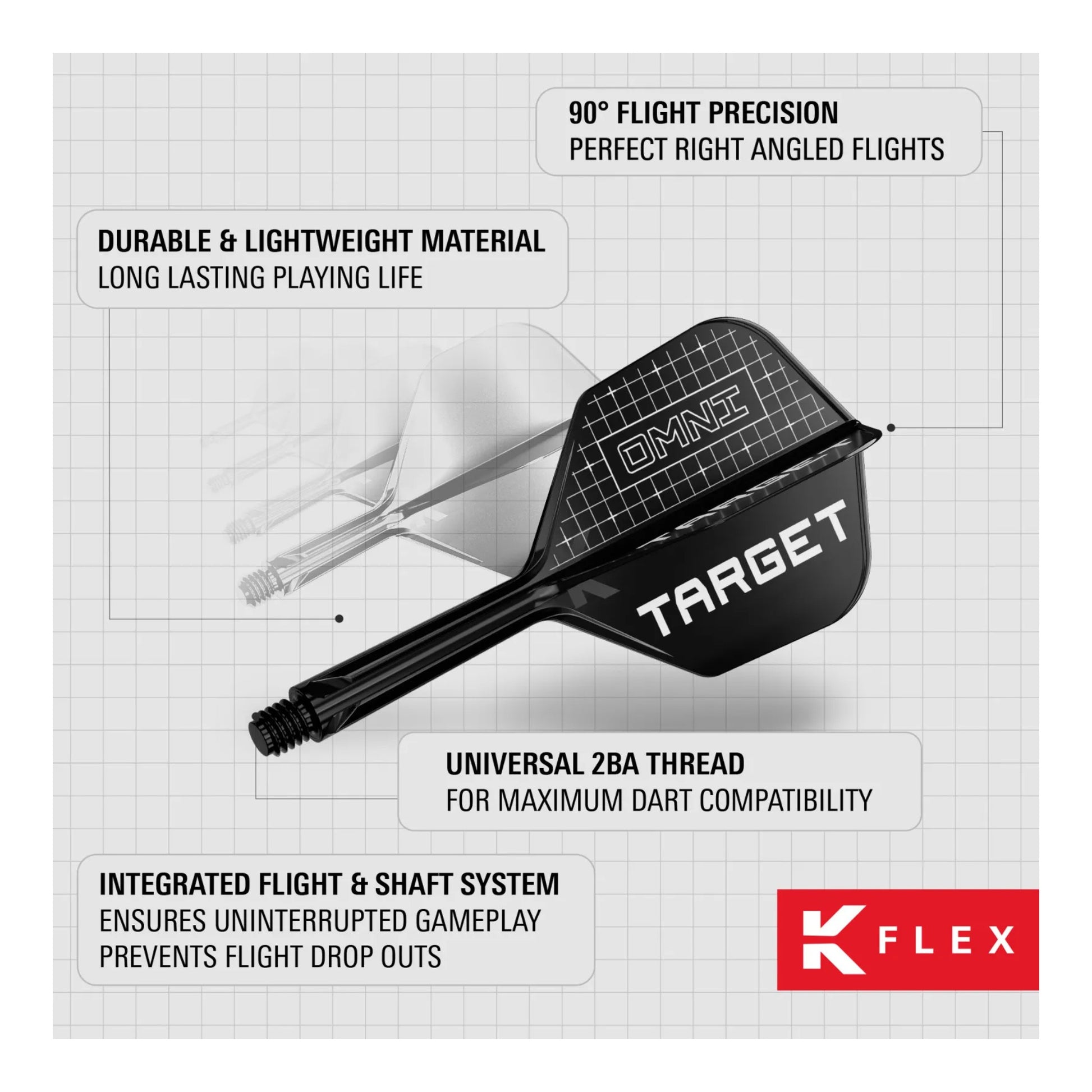 Black darts with Target branding on a gray background with text highlighting features.