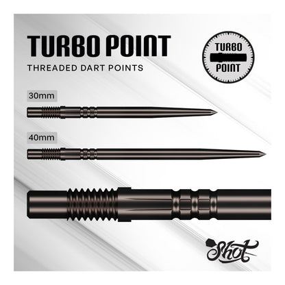Size comparison of 30mm and 40mm Shot Turbo steel tip dart points