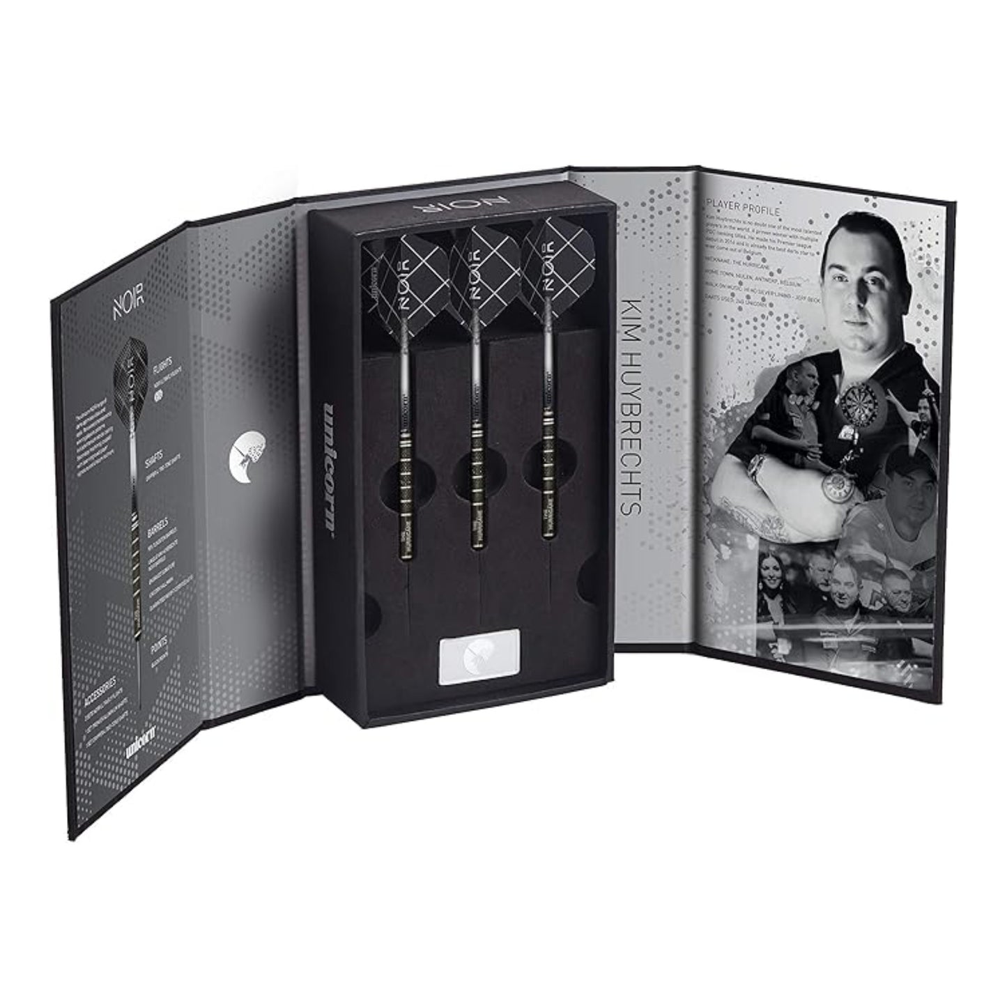 Unicorn Noir Kim Huybrechts 90% Tungsten dart packaging case view