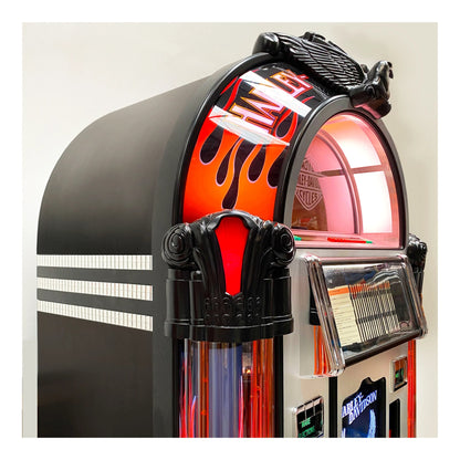 Jukebox with Harley-Davidson branding on a white background