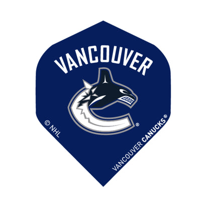 Vancouver Canucks logo on a blue dart flight with NHL branding