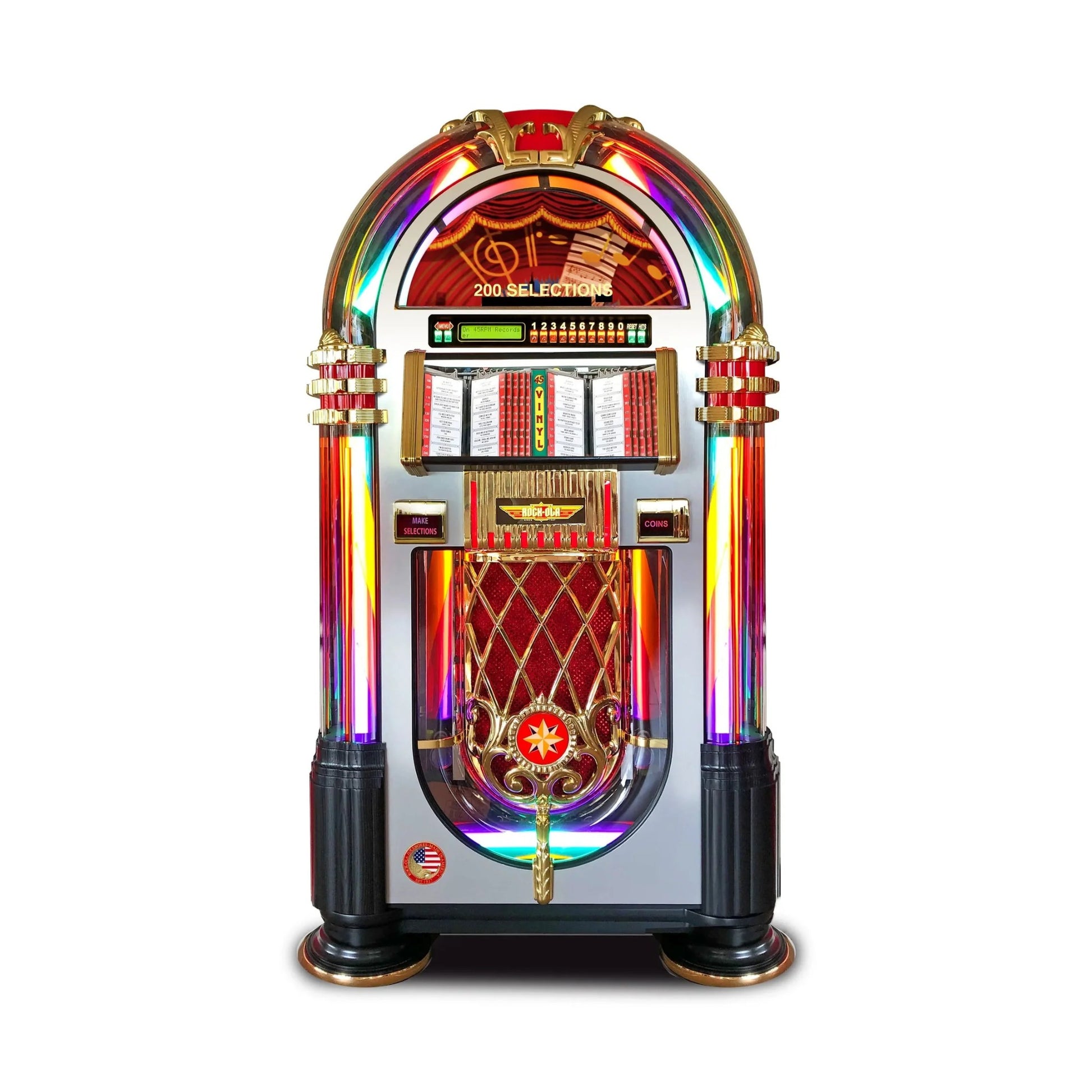 Colorful vintage-style jukebox on a white background