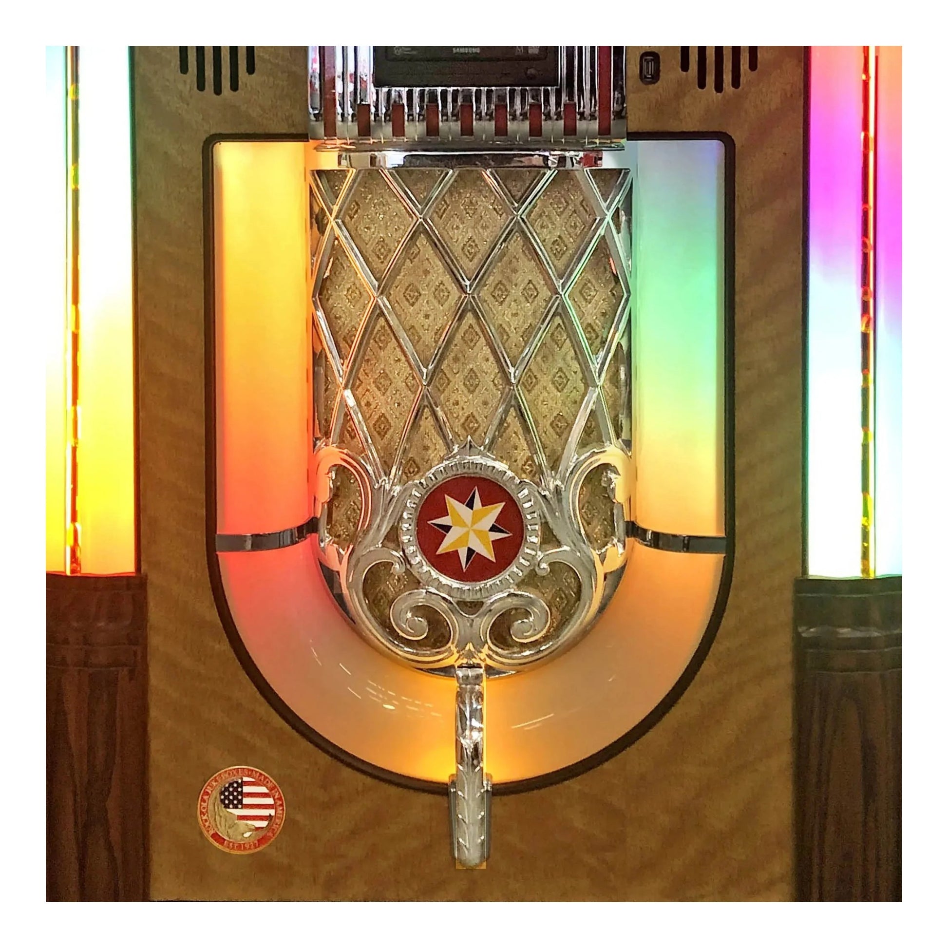 Decorative wall piece with star emblem and wooden frame