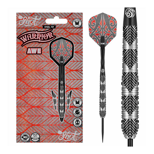 Shot Warrior Awe Steel Tip Darts 90% Tungsten packaging
