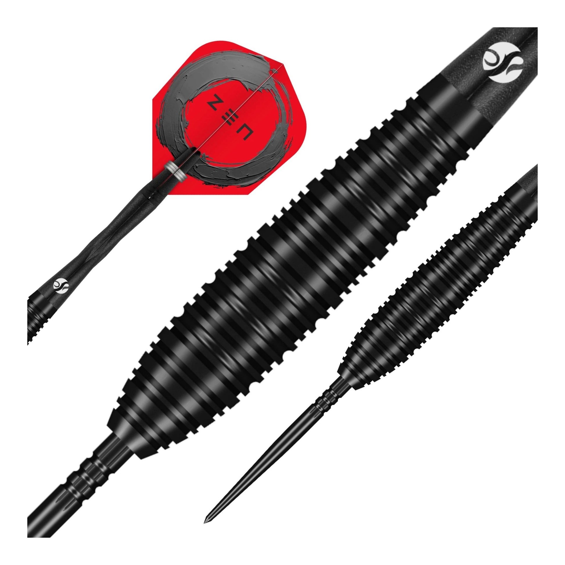 Close up of the Zen Bomber dart barrel showing the black titanium coating and ring grip
