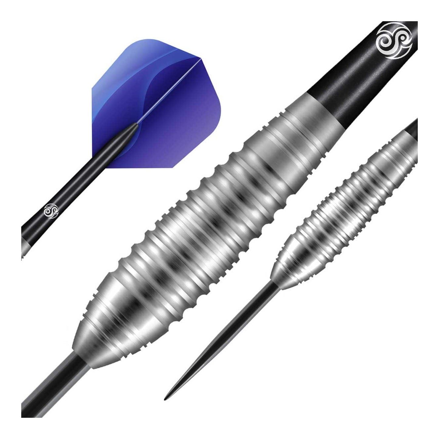 Close up of Zen Budo dart barrel showing ring grip and centre weighted bomber shape