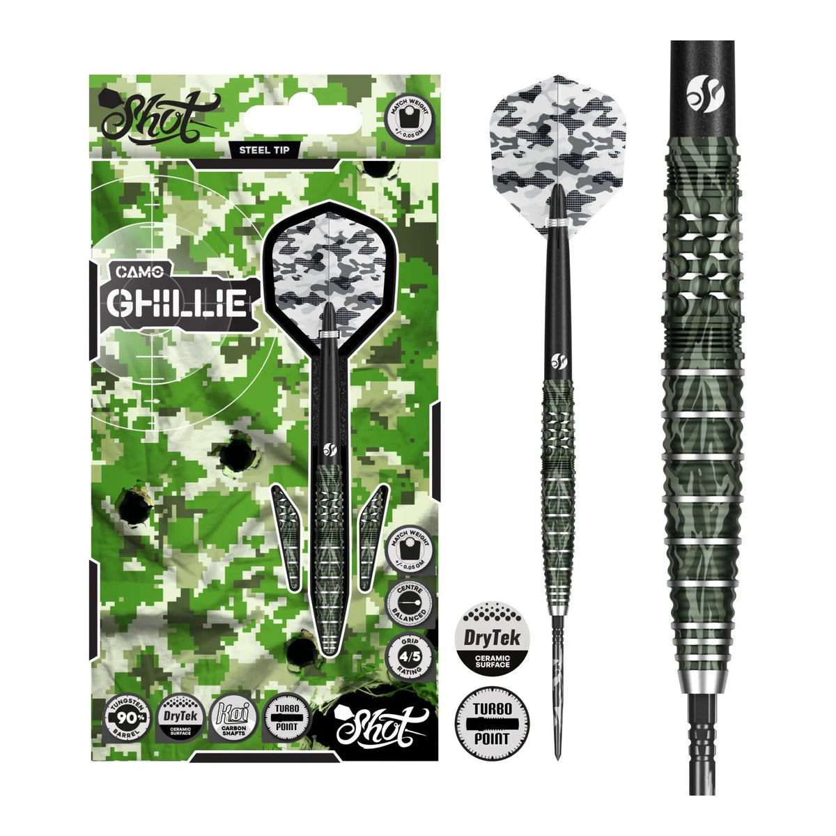 Camo Ghillie Turbo Point 90% Steel Tip Darts by Shot