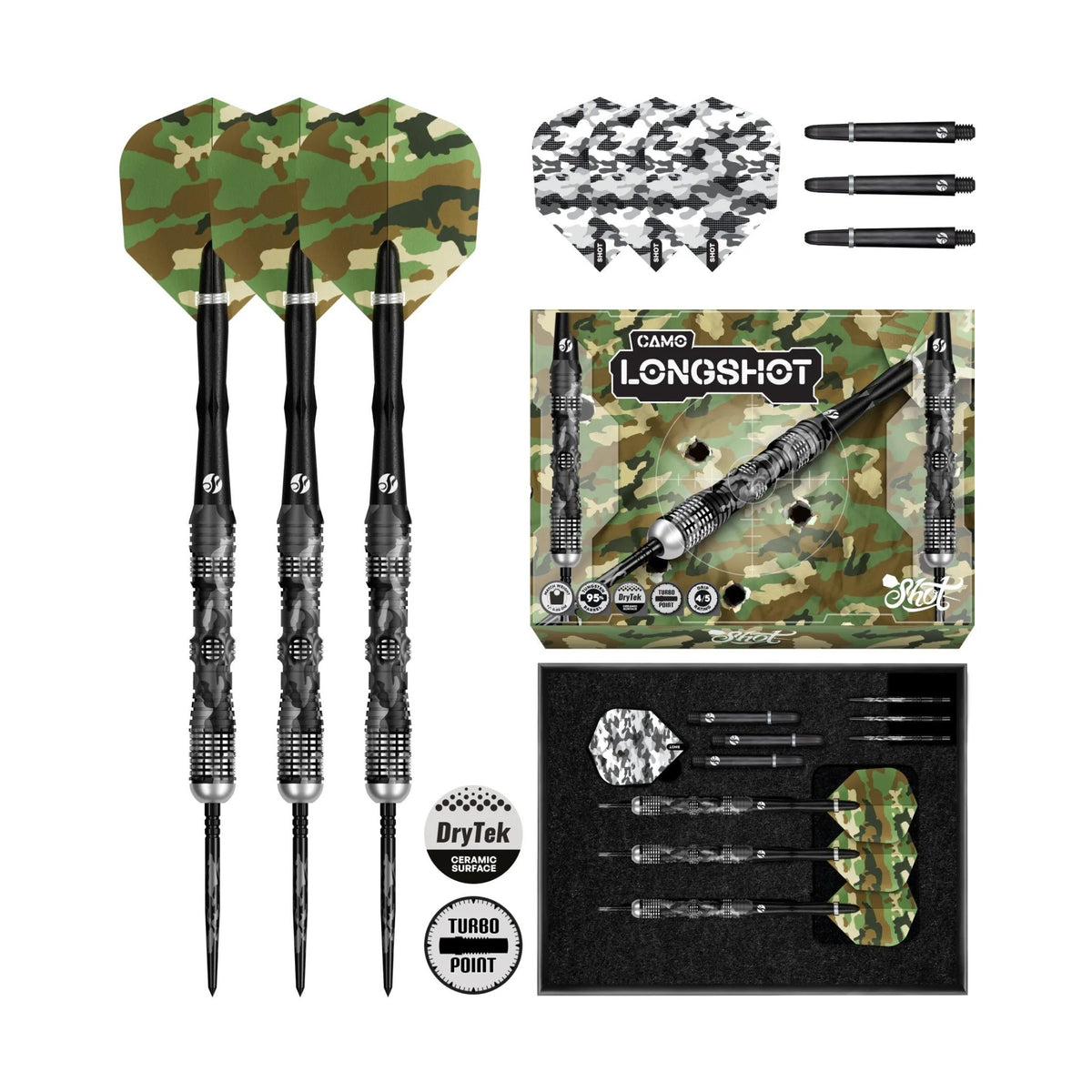 Camo Longshot Turbo Point - 95% Steel Tip Darts