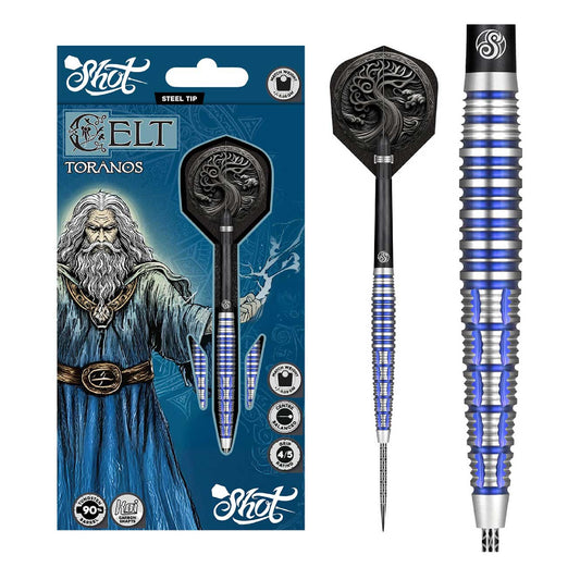 Shot darts with packaging featuring a character and branding on a white background