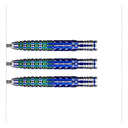 Three blue darts with silver tips on a white background