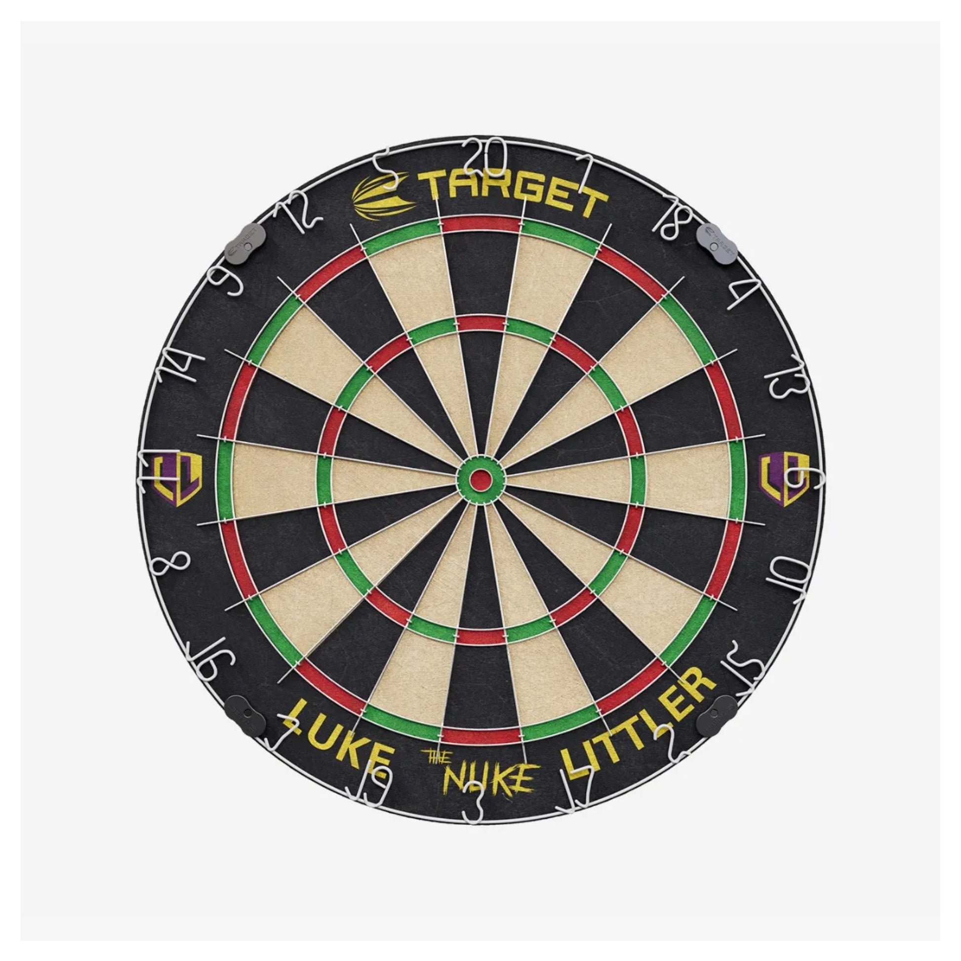 Front view of Luke Littler signature dartboard in full frame