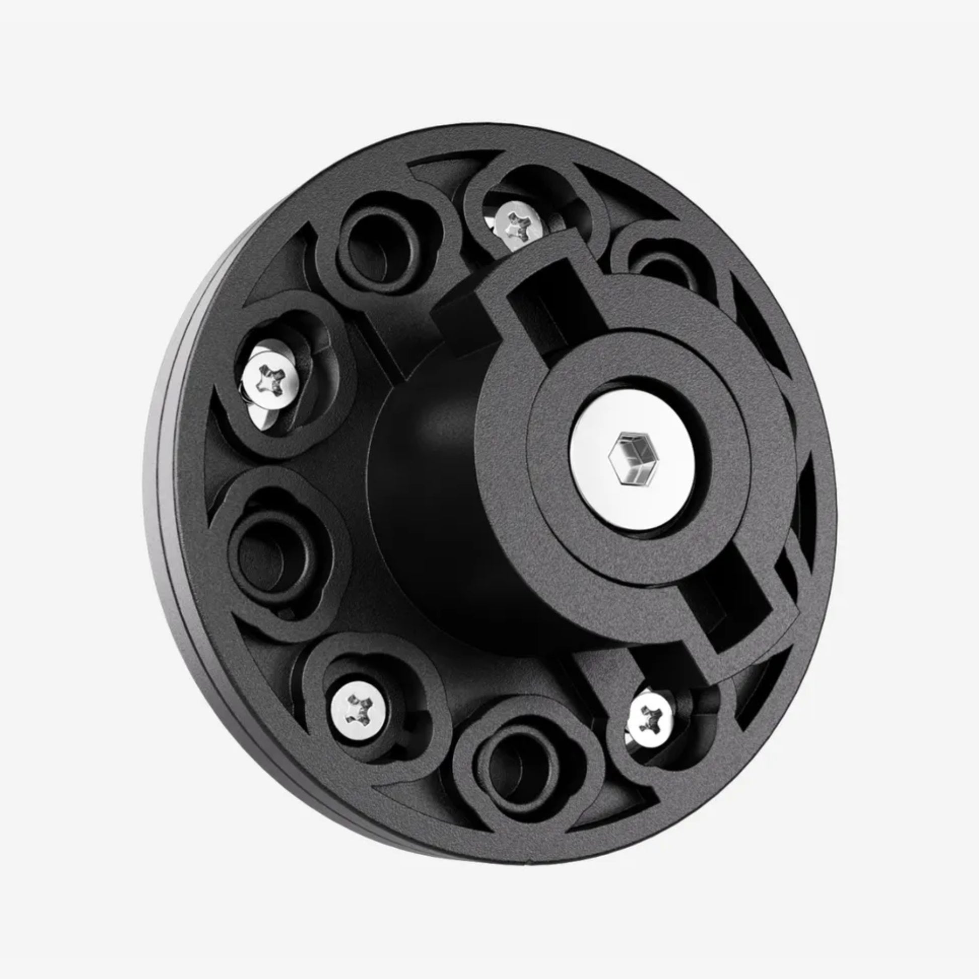 MOD Hub Bracket close-up – durable black mounting accessory for dartboard setup