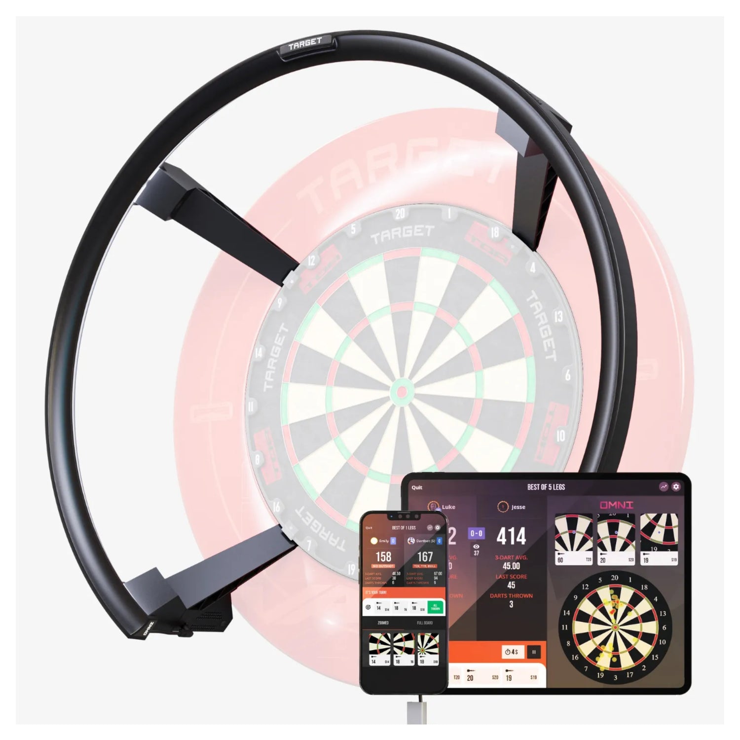 Omni Auto Scoring System front view with LED ring and cameras