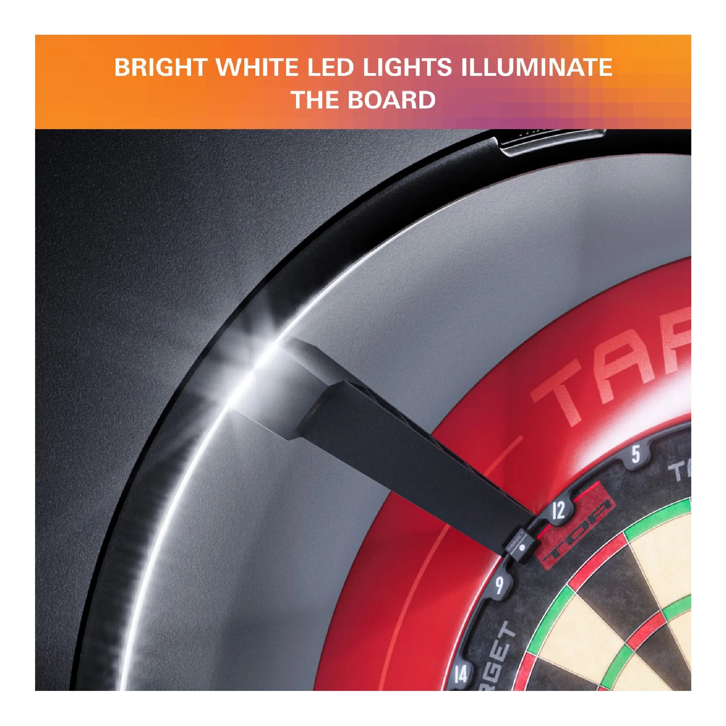 Omni light ring attached to dartboard with shadow-free LED lighting