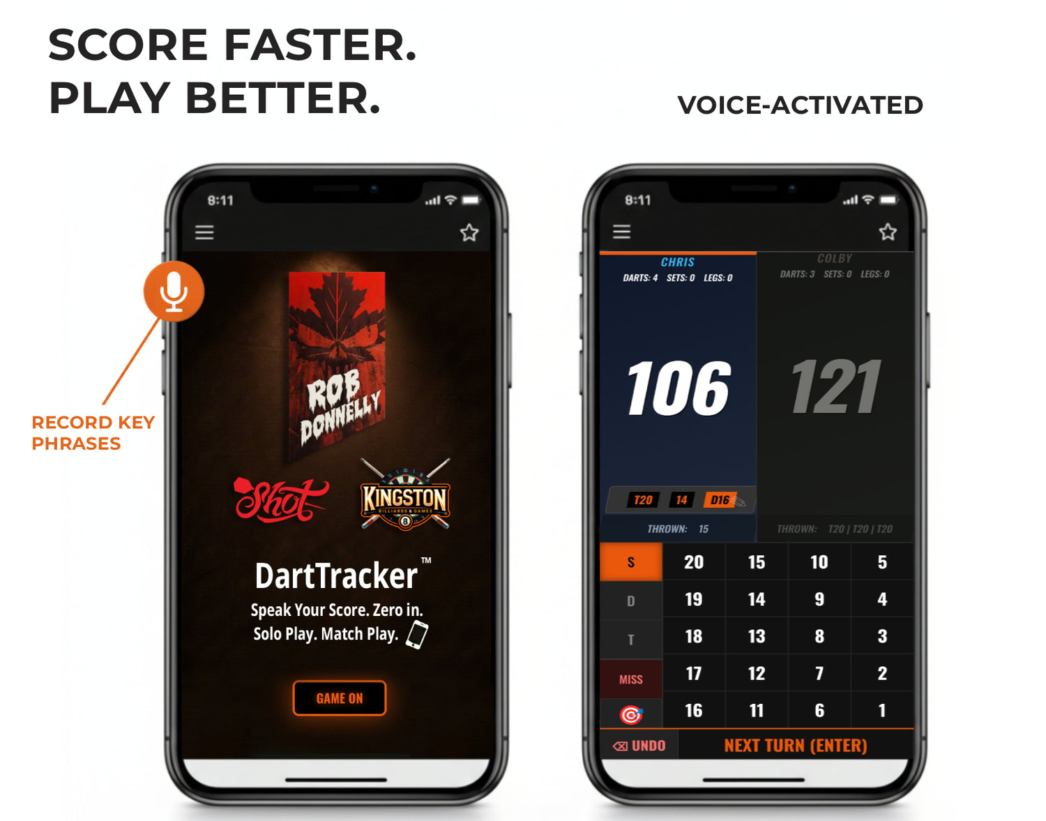 Rob Donnelly Version - DartTracker free voice-activated dart scoreboard for 501 and Cricket by Kingston Billiards & Games.