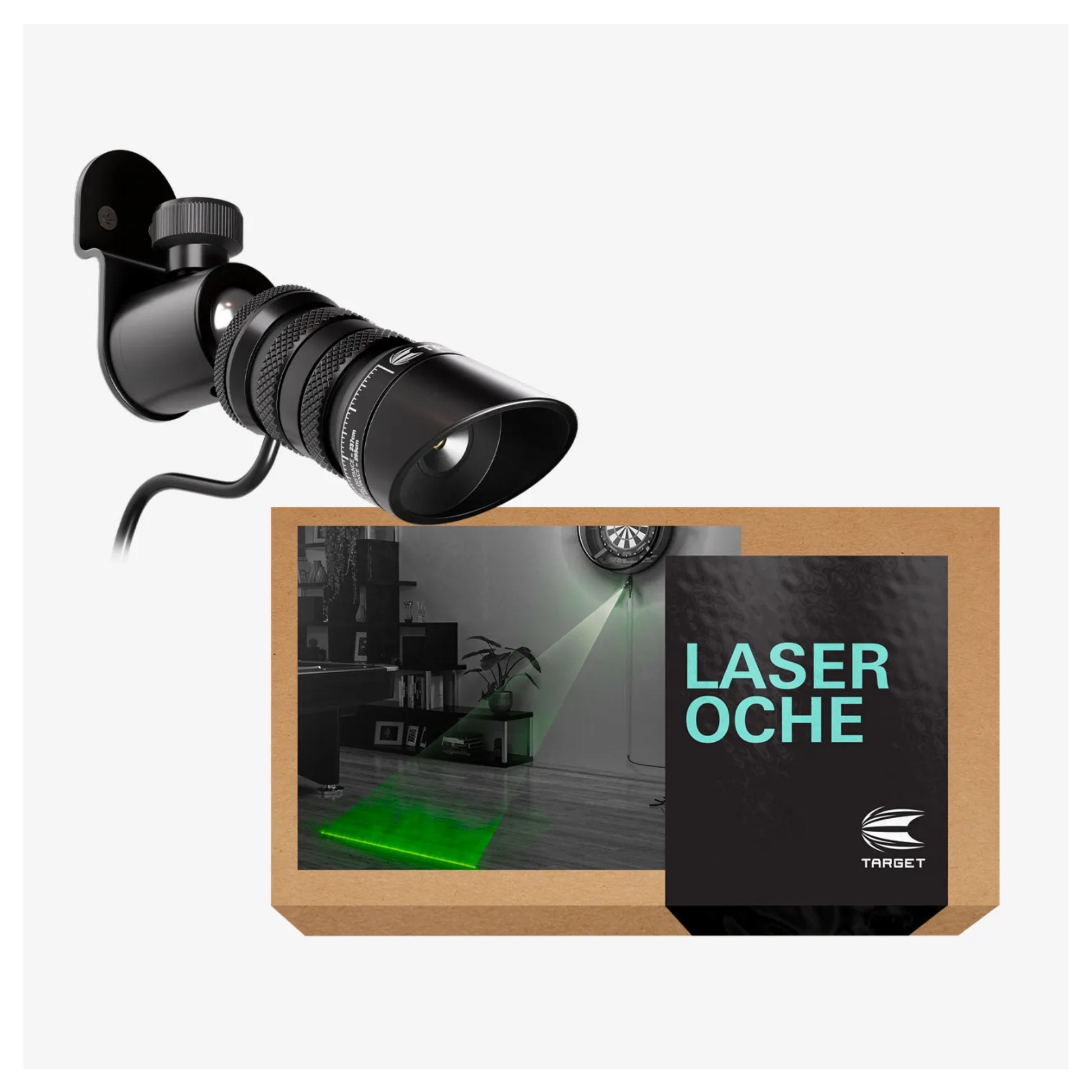 Black laser pointer with 'Laser Oche' packaging on a white background