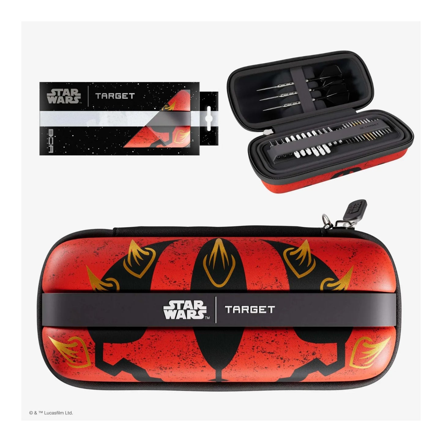 Star Wars Target case with open lid showing darts, on a white background