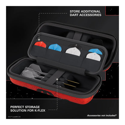 Black and red storage case for dart accessories with text indicating its use for K-Flex.