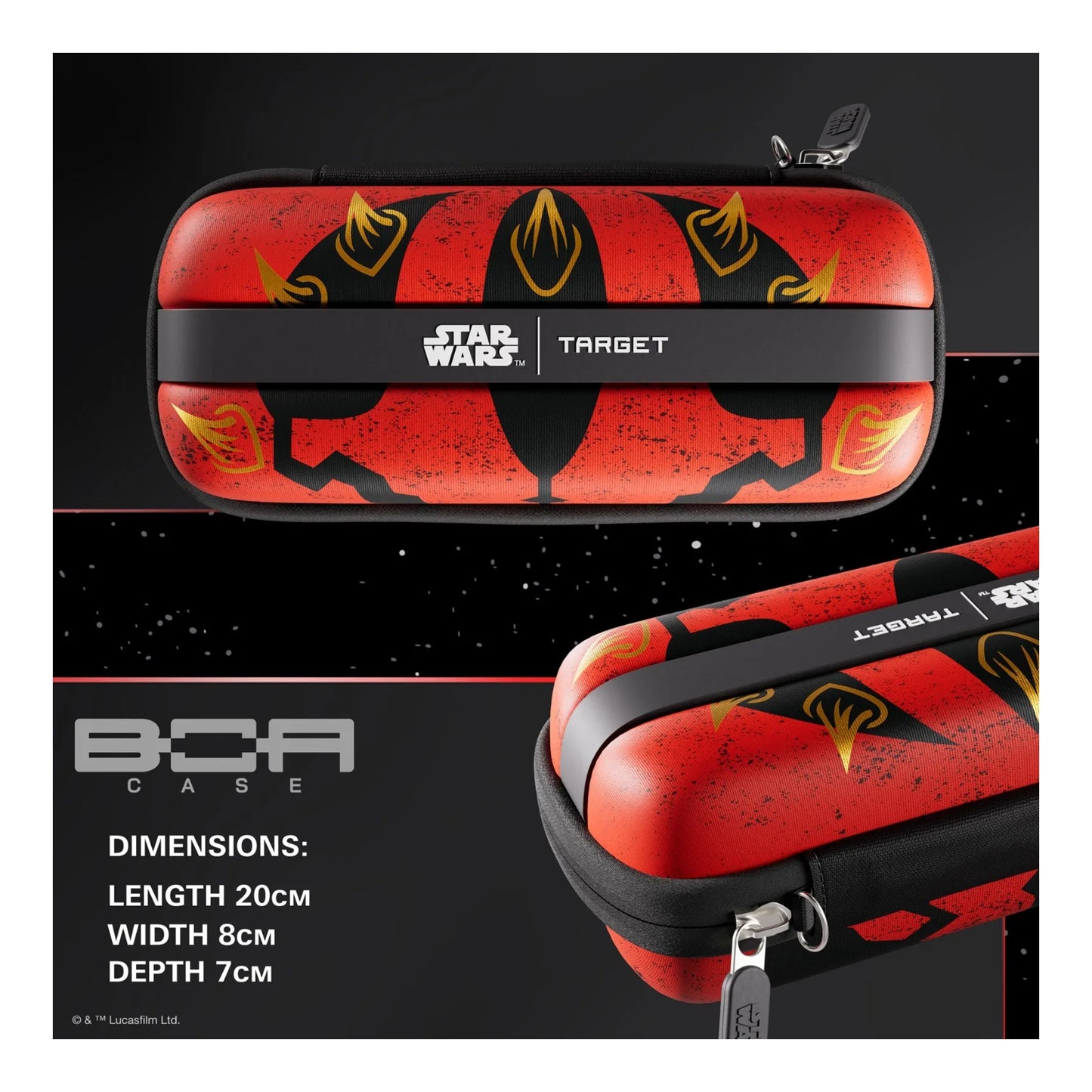 Red and black case with 'Star Wars™' and 'Target' branding on a black background