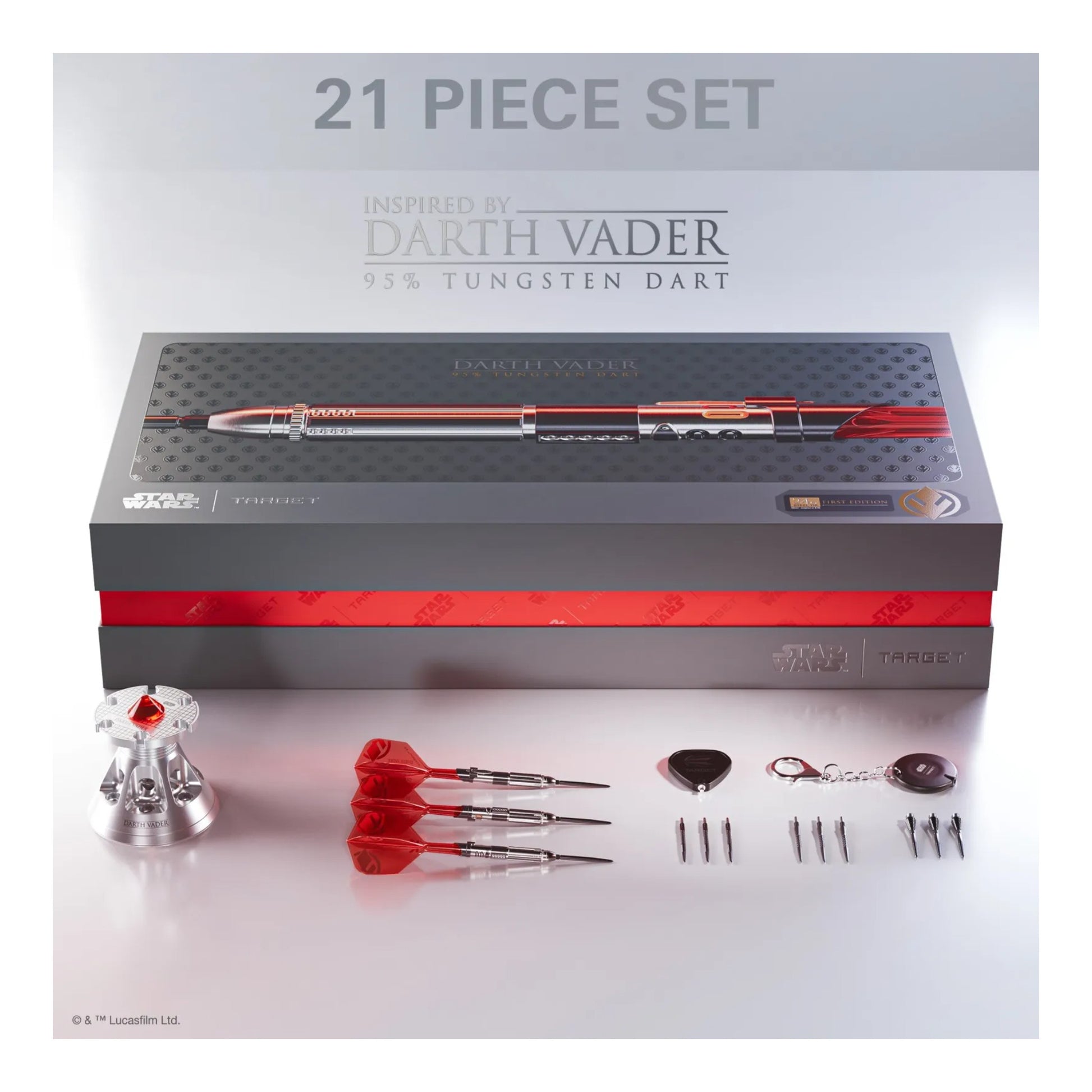 The complete Darth Vader dart setup with the black No.6 K-Flex integrated flight and shaft system.