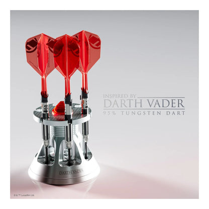 The set of three darts displayed vertically in the premium collector's stand.