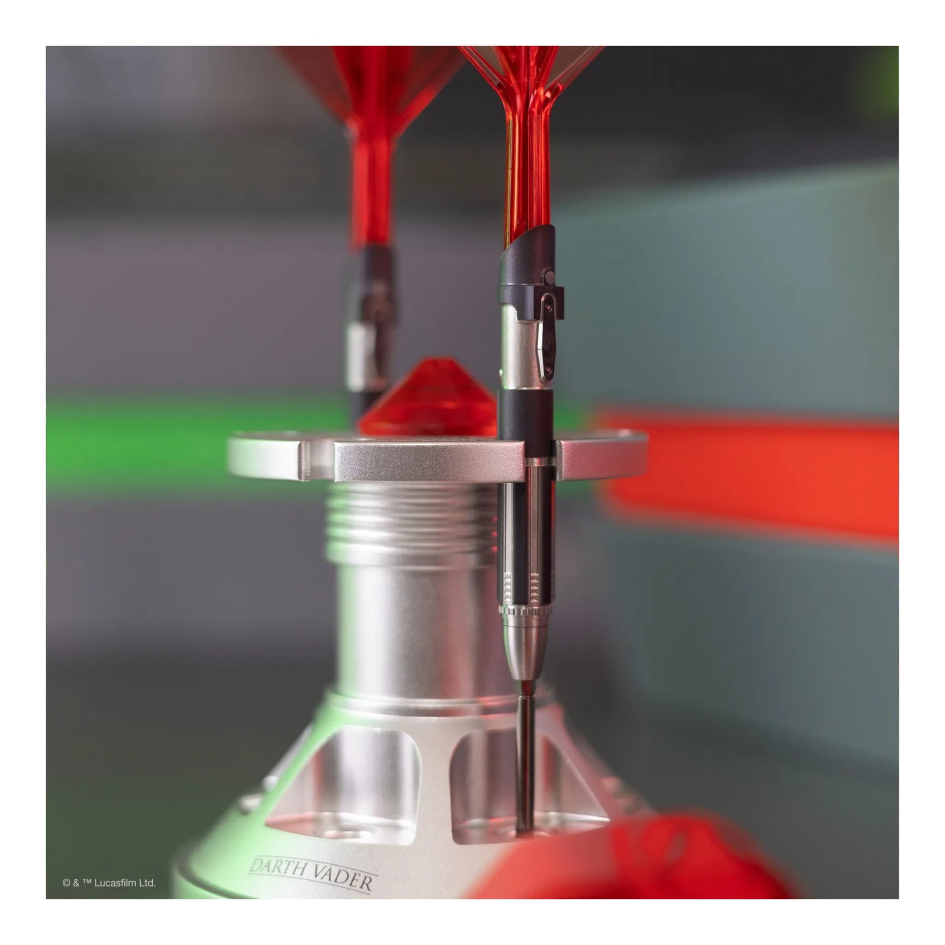 The official Star Wars Darth Vader Lightsaber First Edition 95% Tungsten Dart by Target, on its display stand.