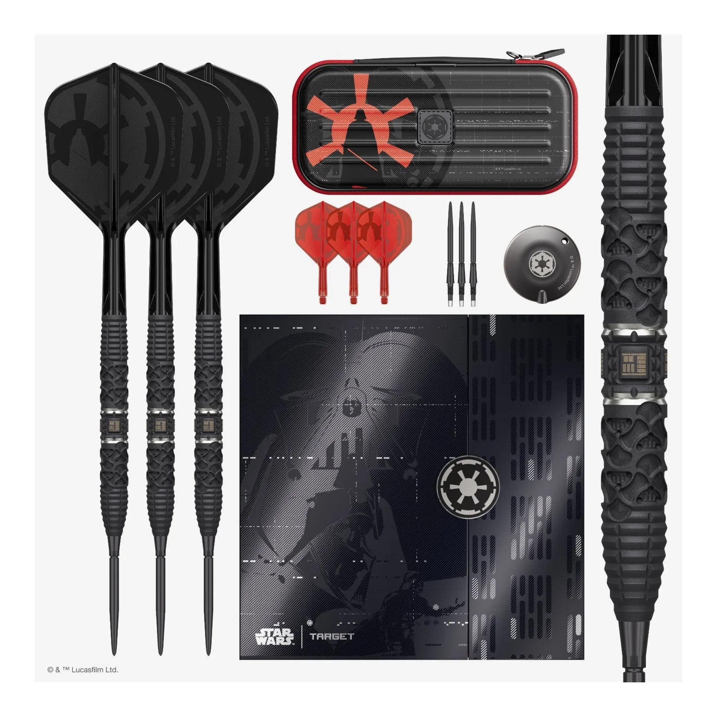 The official Star Wars Darth Vader 95% Tungsten SP Dart by Target, showing the black PVD barrel and red K-Flex flight.