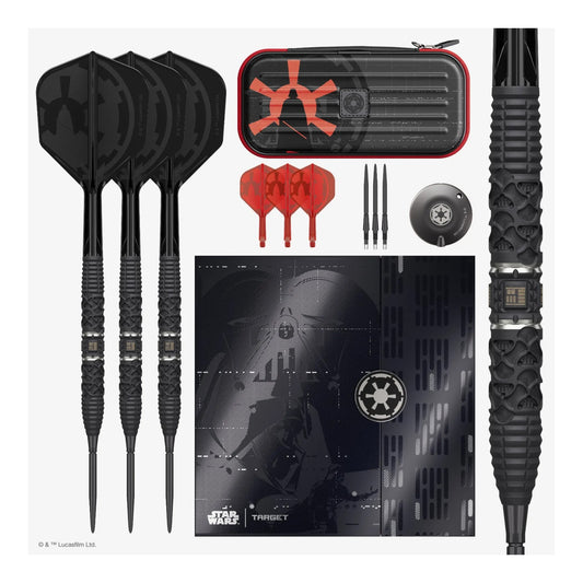 The official Star Wars Darth Vader 95% Tungsten SP Dart by Target, showing the black PVD barrel and red K-Flex flight.