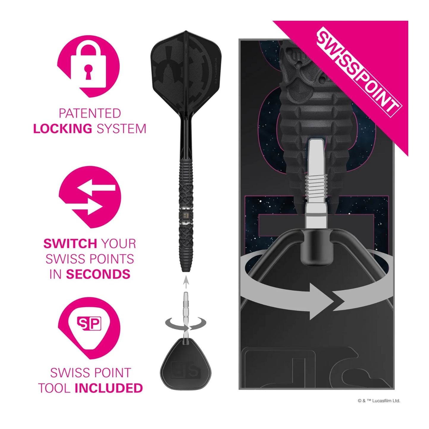 The complete Darth Vader dart setup with the black No.6 K-Flex integrated flight and shaft system.