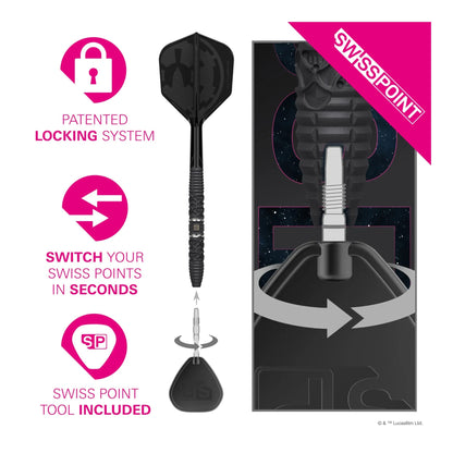 The complete Darth Vader dart setup with the black No.6 K-Flex integrated flight and shaft system.