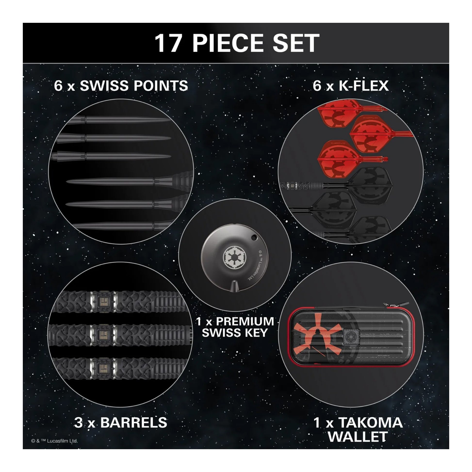 All accessories included: two sets of K-Flex, two sets of Swiss Points, and the black Swiss Point keyring tool.