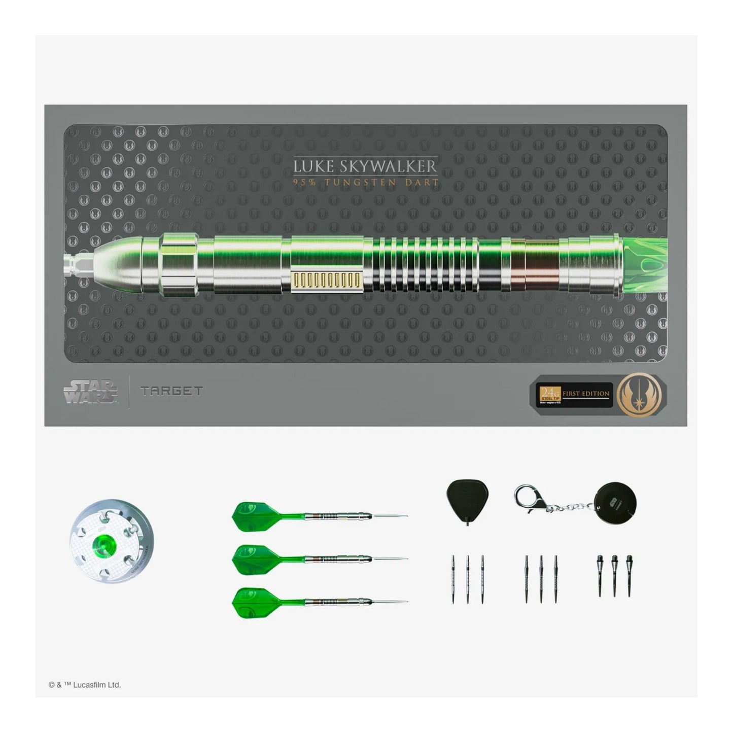 A close-up of the 95% tungsten barrel, showing the polished finish and hilt-inspired grip zones.