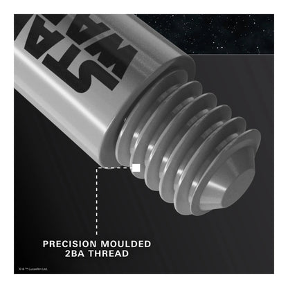 Close-up of a precision moulded 2BA thread with 'Star Wars' branding on a black background.