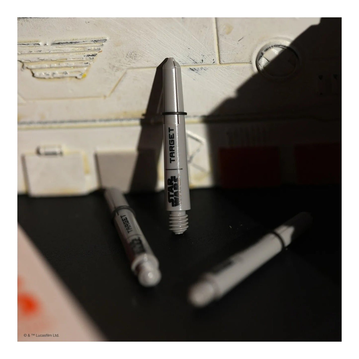 A close-up of the grey Pro Grip shaft showing the universal 2BA thread and subtle Star Wars logo.