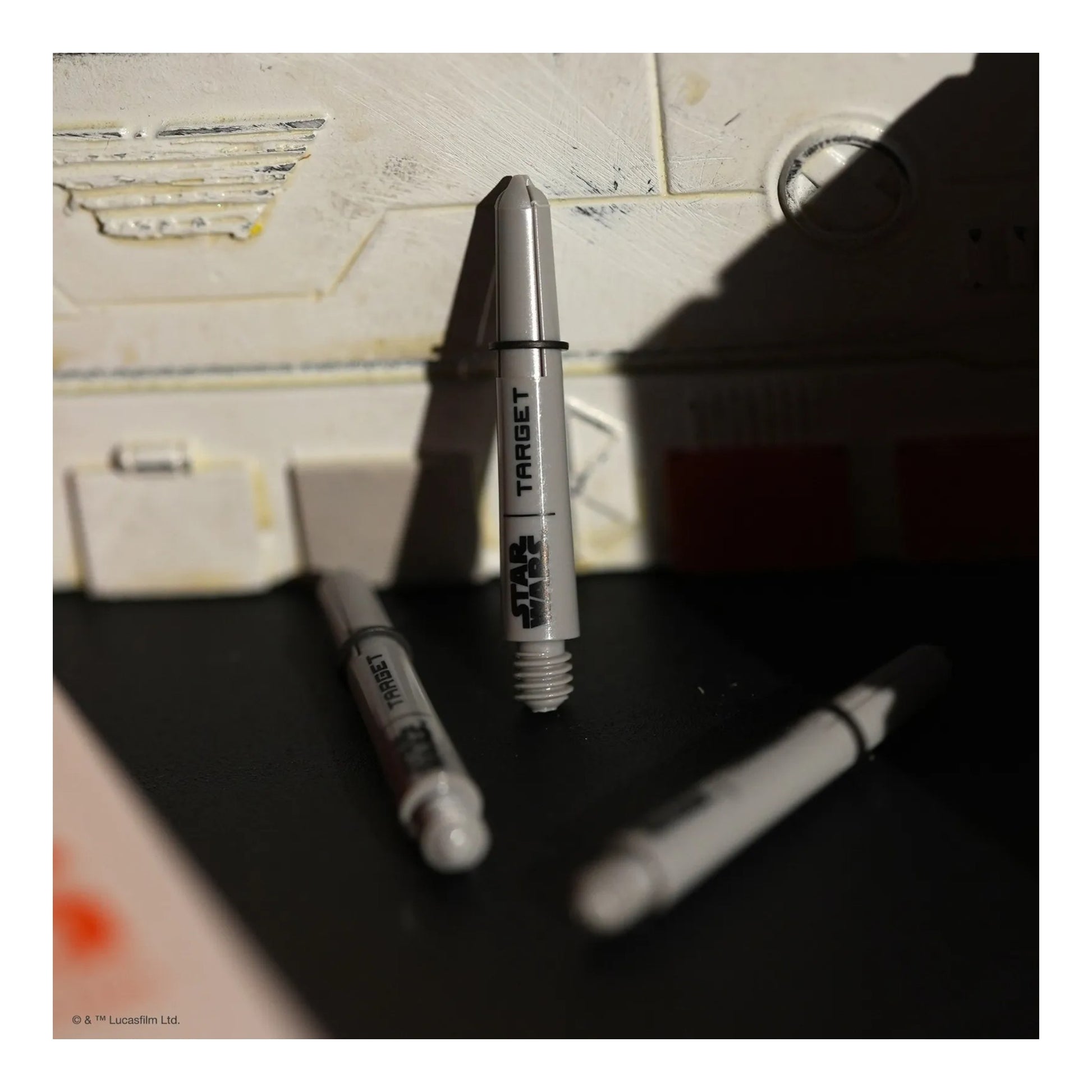 A close-up of the grey Pro Grip shaft showing the universal 2BA thread and subtle Star Wars logo.