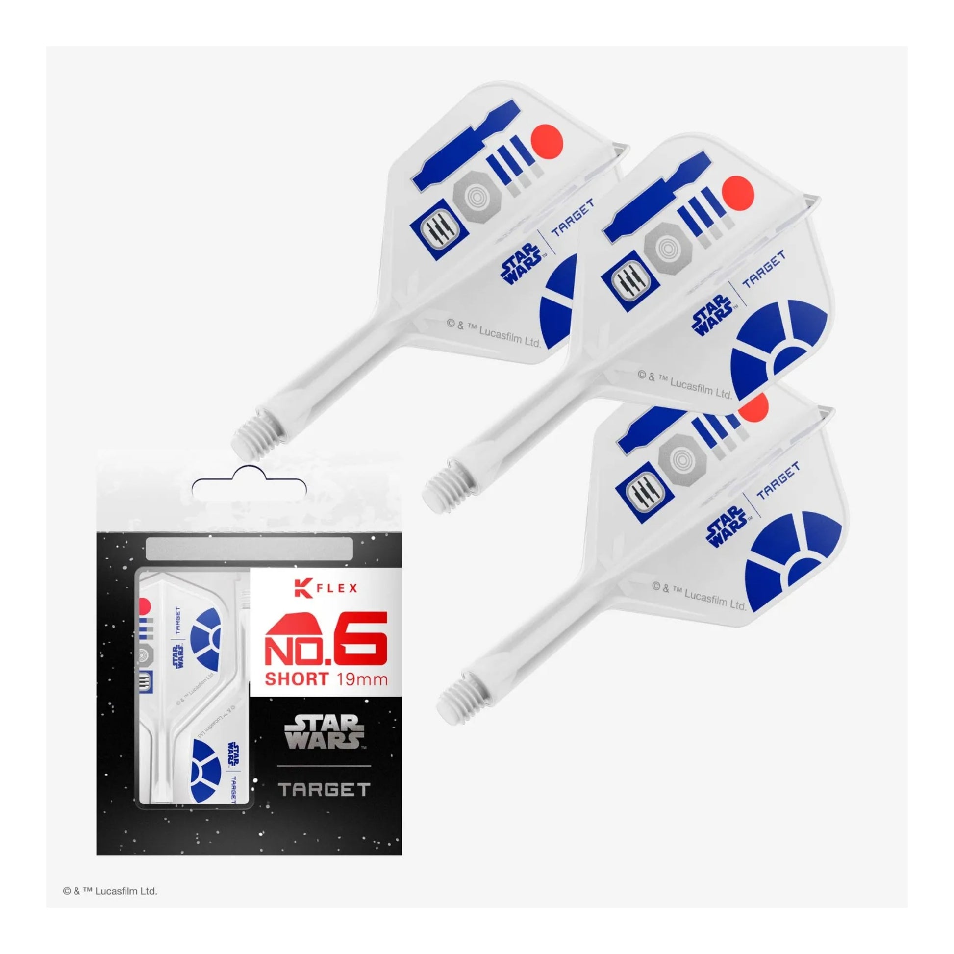 The official Star Wars R2-D2 K-Flex integrated flight and shaft system in No.6 shape, showing the white and blue design.