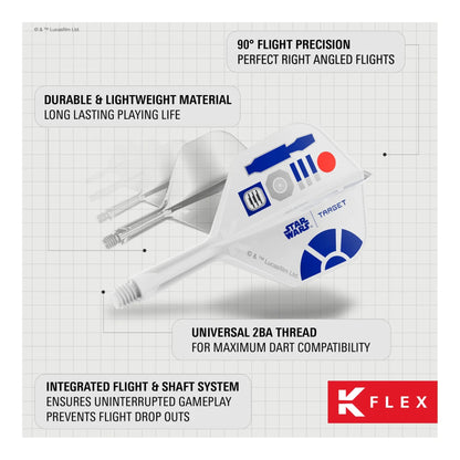 The official Star Wars and Target Darts branded packaging for the R2-D2 K-Flex.