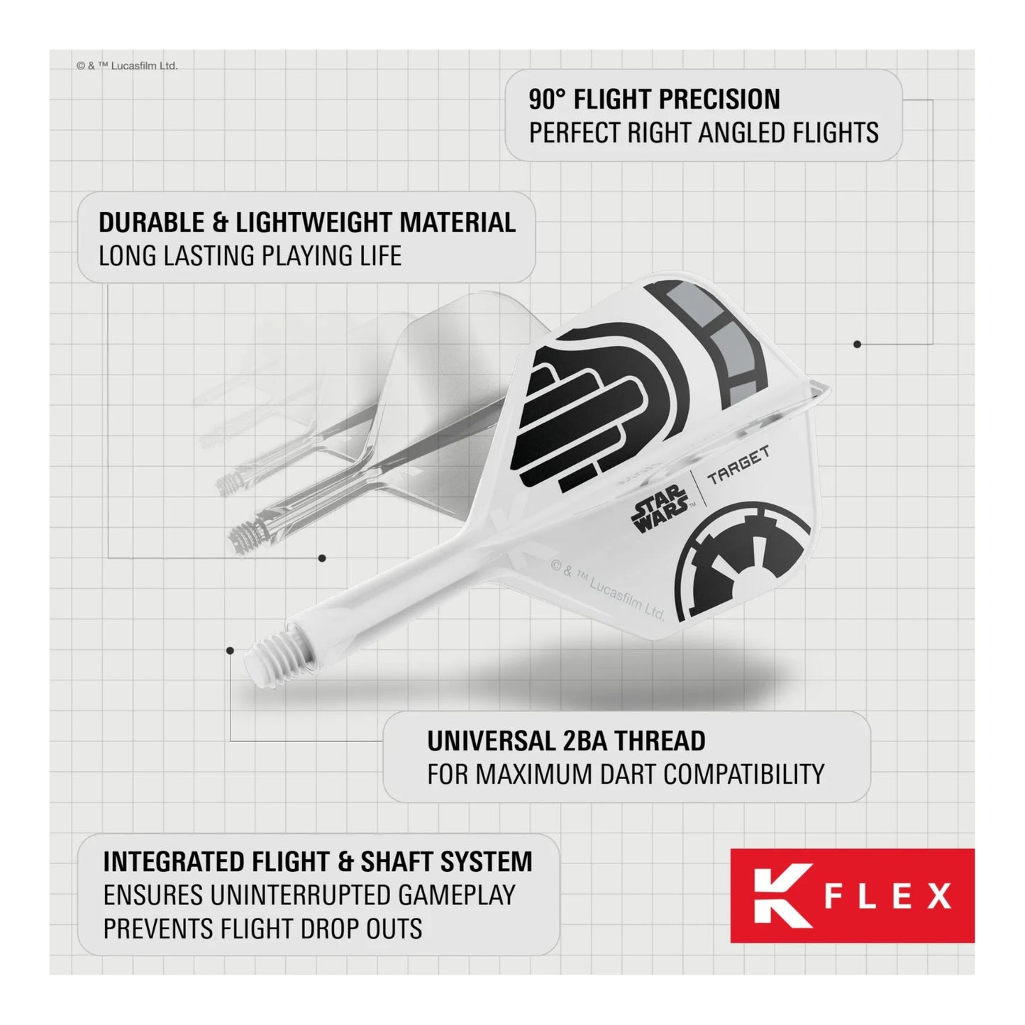 The official Star Wars and Target Darts branded packaging for the Stormtrooper K-Flex.