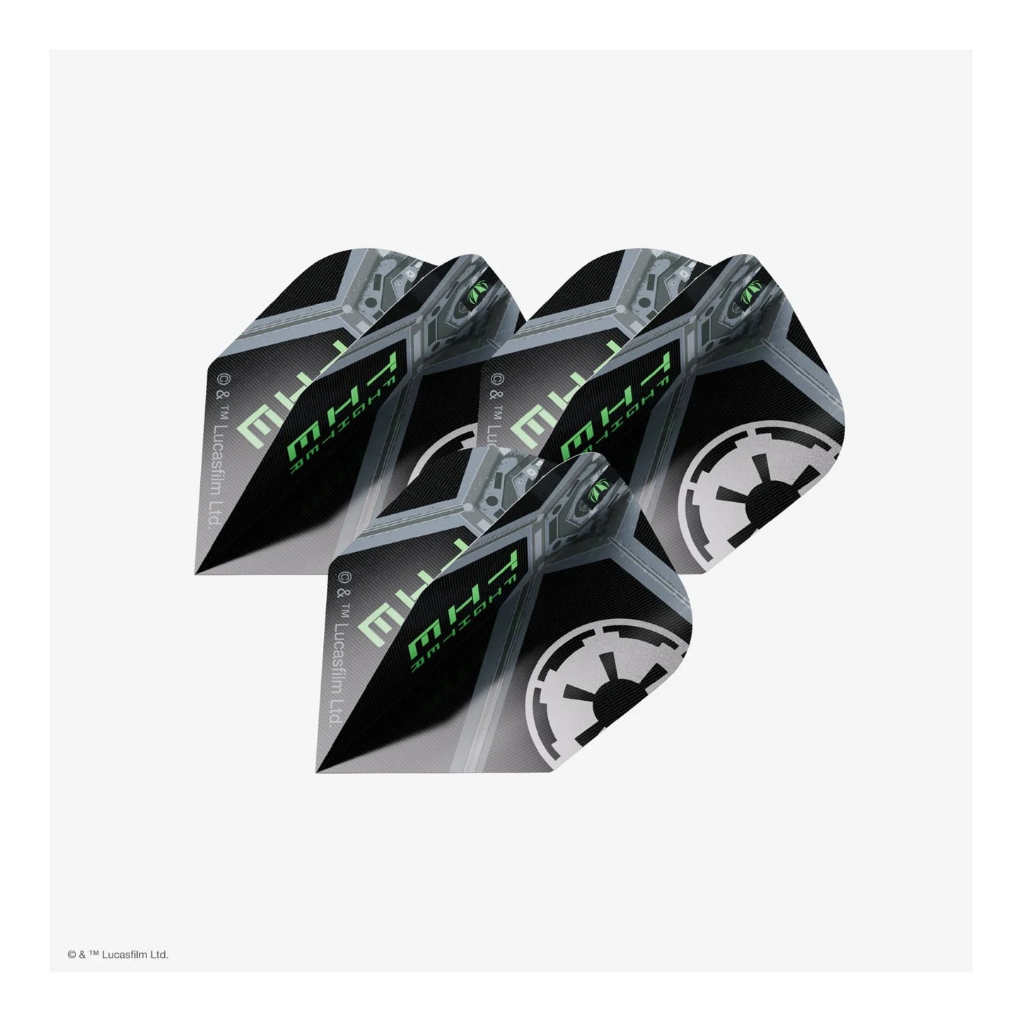 The official Star Wars Tie Fighter Pro Ultra dart flights in the No.6 shape, showing the black Imperial design.