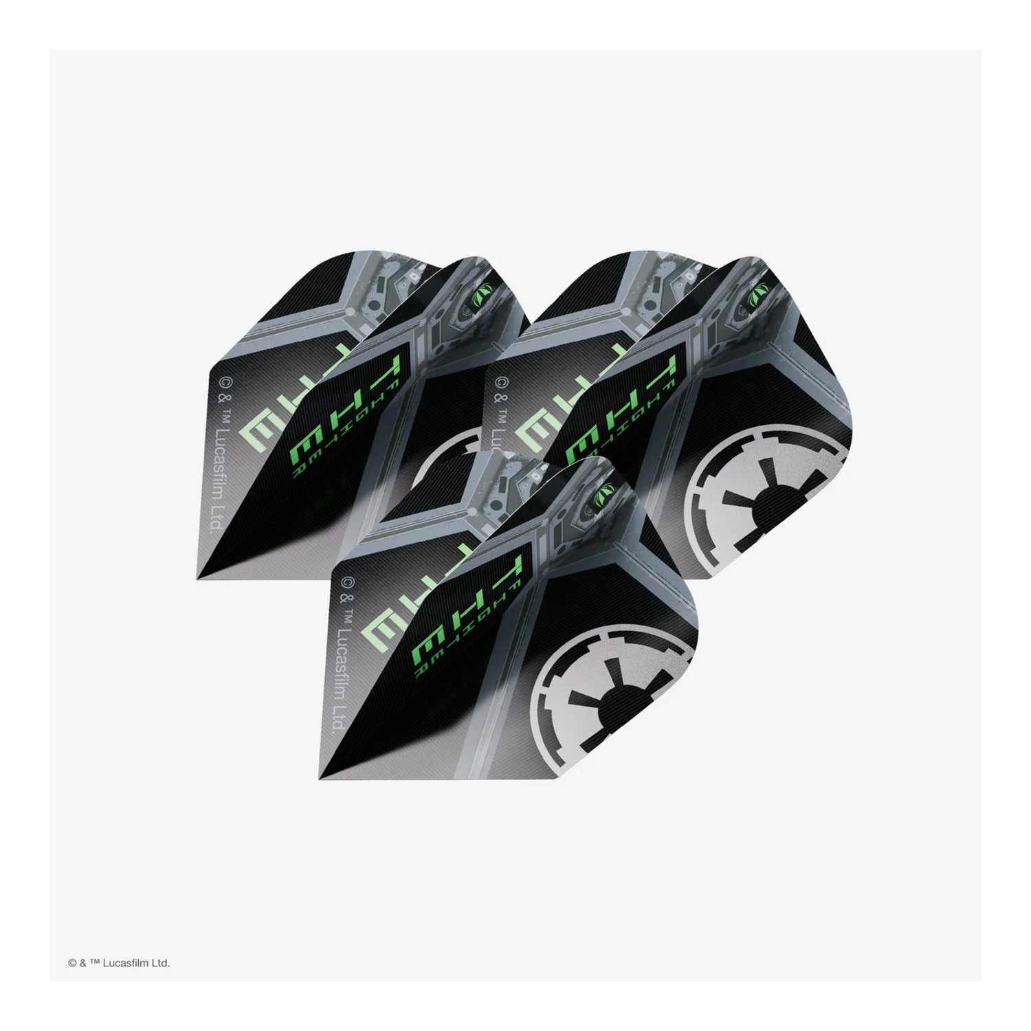 The official Star Wars Tie Fighter Pro Ultra dart flights in the No.6 shape, showing the black Imperial design.