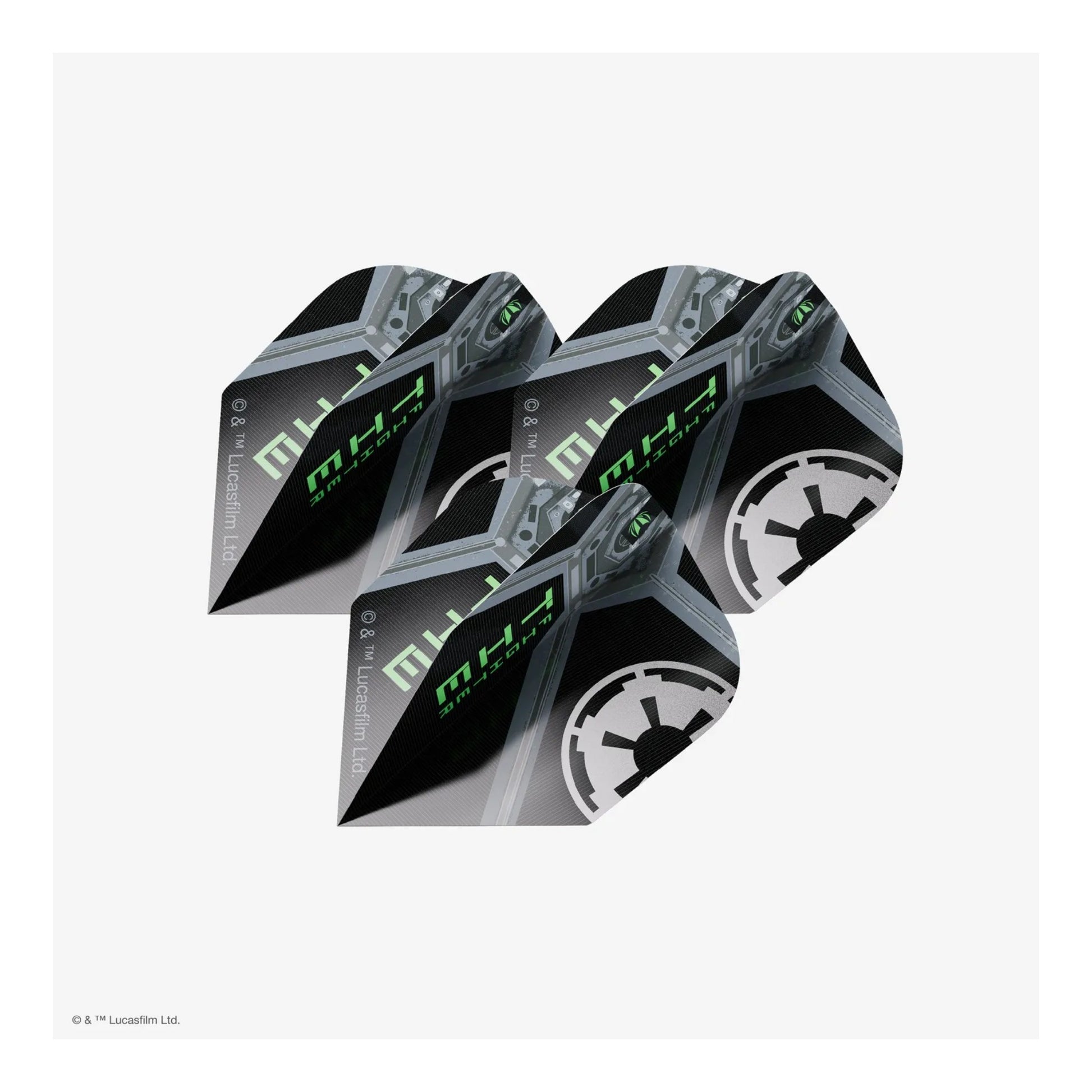 The official Star Wars Tie Fighter Pro Ultra dart flights in the No.6 shape, showing the black Imperial design.