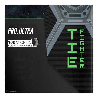 A side profile of the 100-micron Tie Fighter dart flight, showing the Spot UV coating detail.