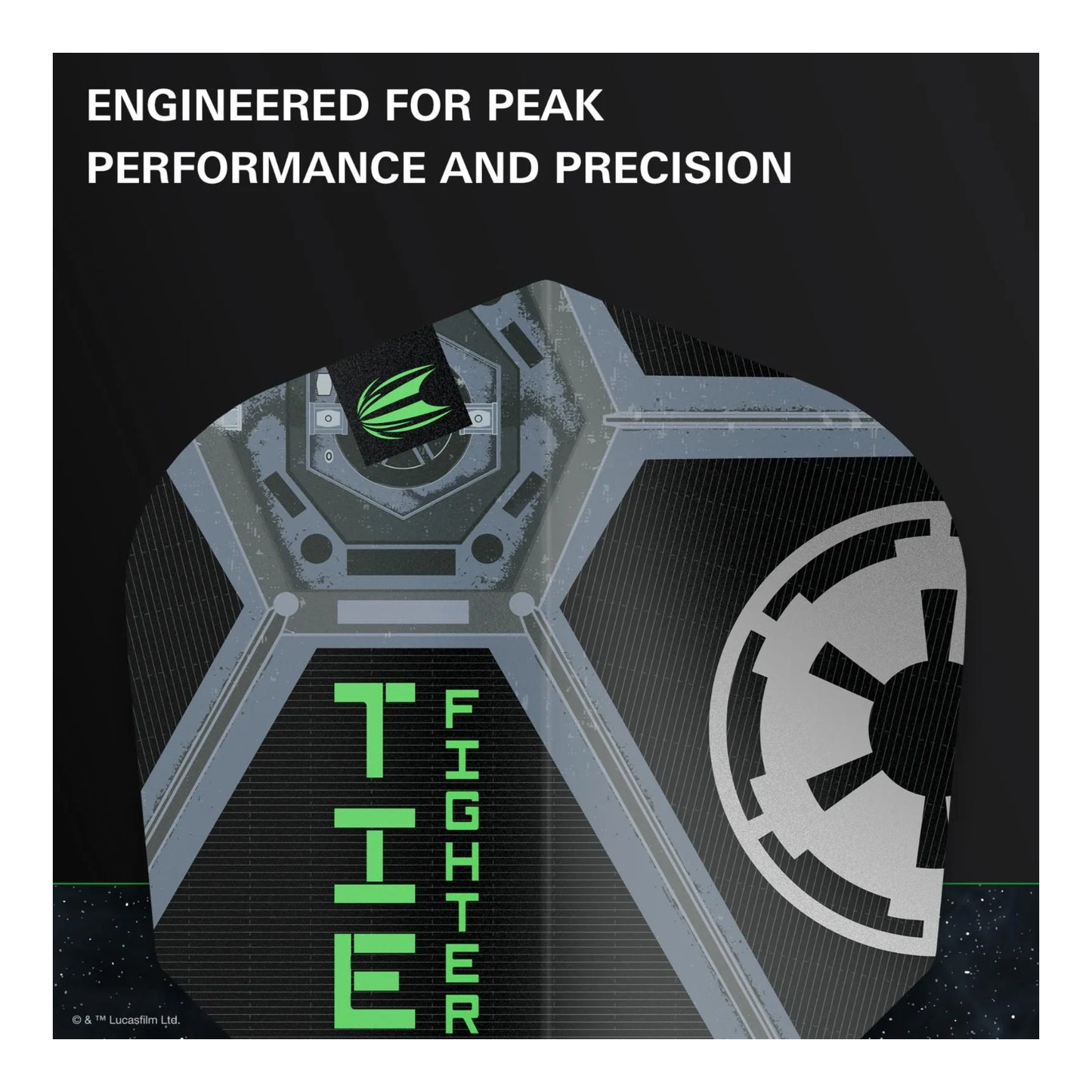 A rear view of the Tie Fighter flight, highlighting its standard No.6 shape for stability.