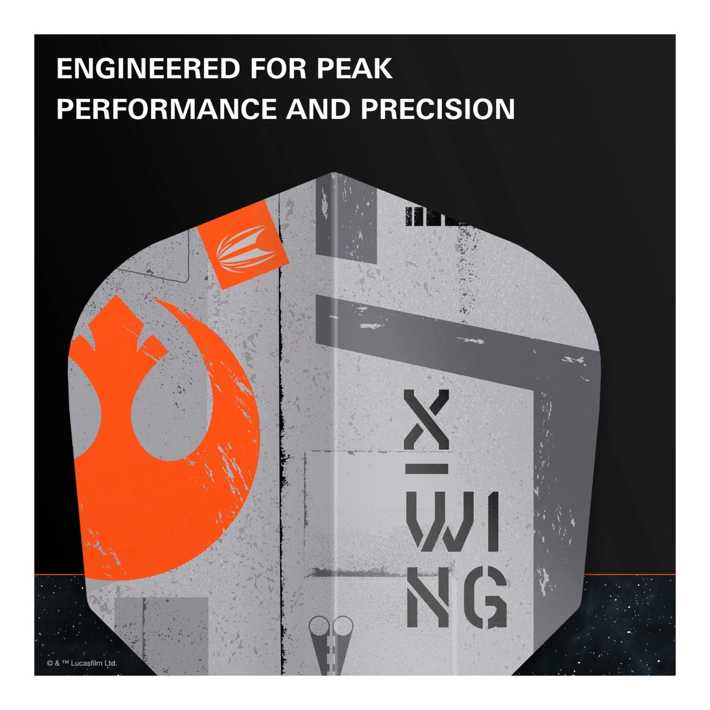 A rear view of the X-Wing flight, highlighting its standard No.6 shape for stability.