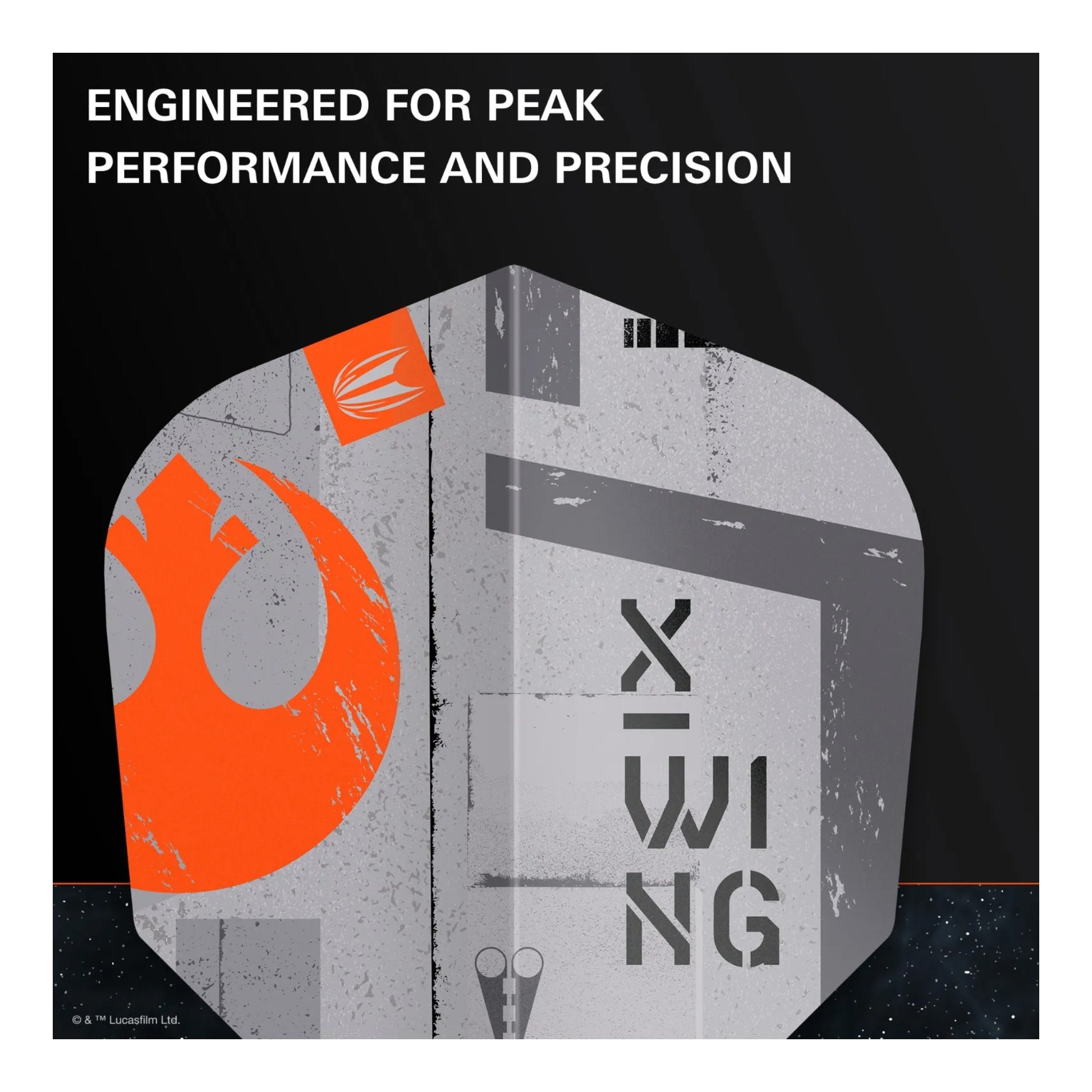 A rear view of the X-Wing flight, highlighting its standard No.6 shape for stability.